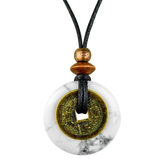 White Howlite and Lucky Coin Necklace - Picture 1 of 5